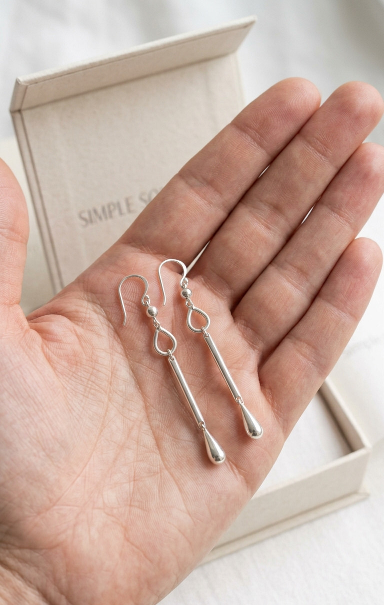 925 Sterling Silver Long Drop Dangle Earrings Minimalist Teardrop Hook Earrings