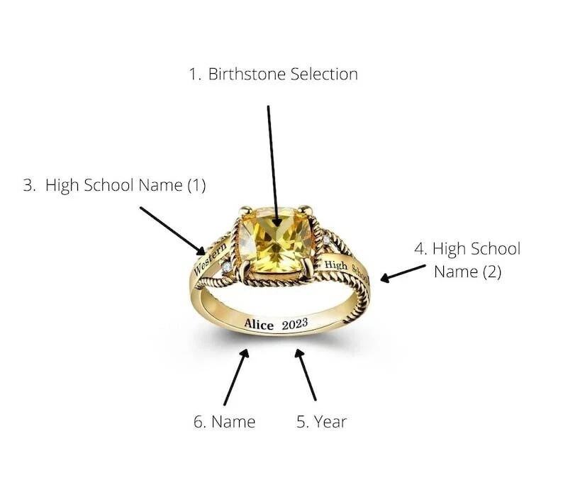 Personalized High School Class Ring College University Statement In 925 Silver