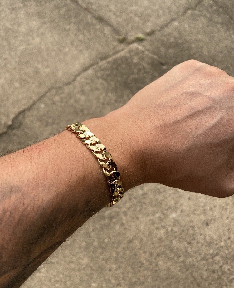 Gold Chain Cuban Link 24in 10mm and Cuban Link Bracelet 9in 10mm Set Plated