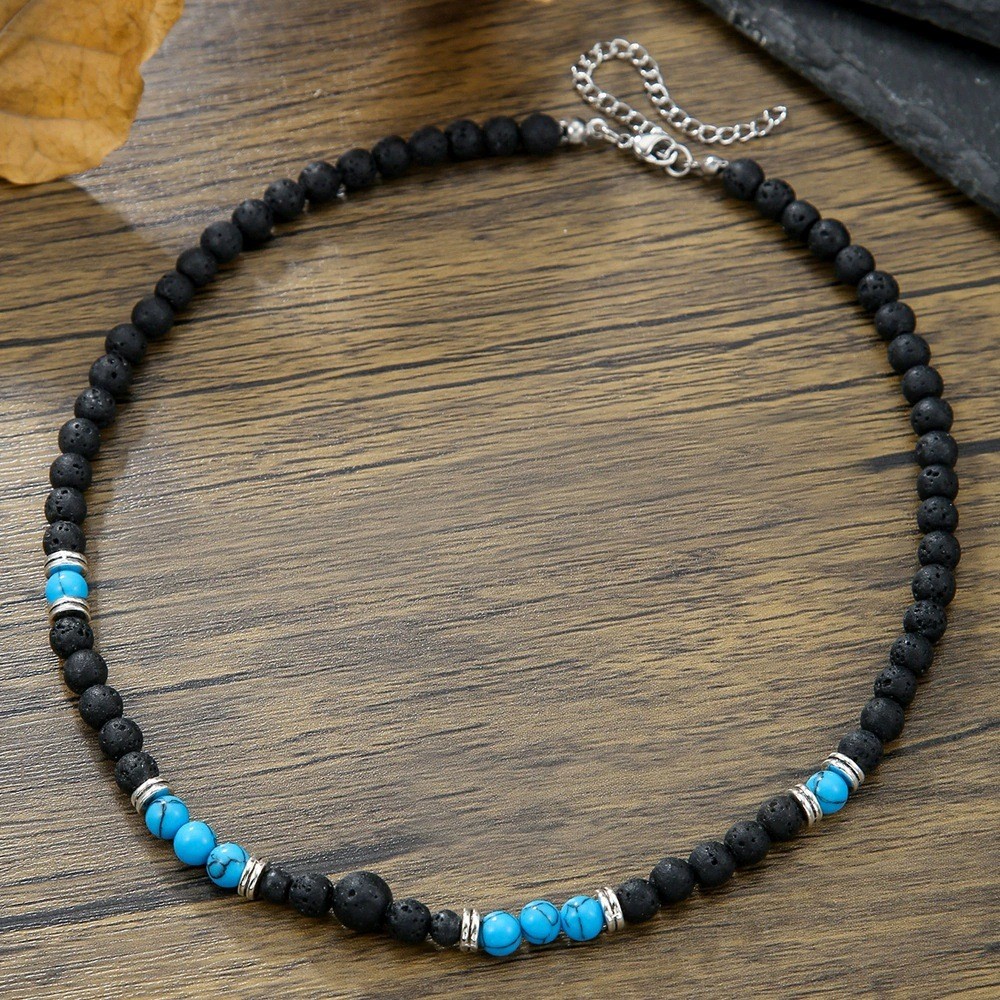Men Beaded Choker Necklace Hiphop Jewelry Trendy Black Agate Chain Necklace Gift