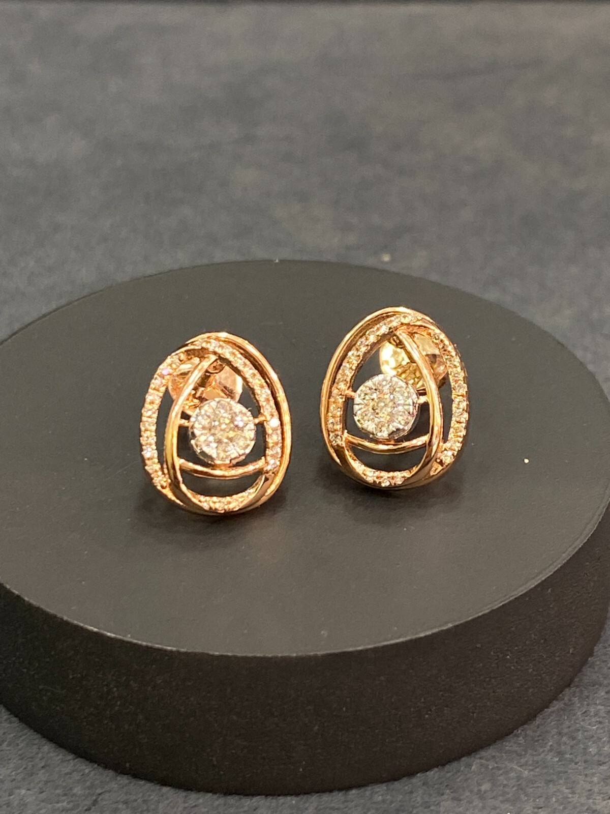 Pave 0.45 Cts Round Brilliant Cut Natural Diamonds Stud Earrings 14K Rose Gold