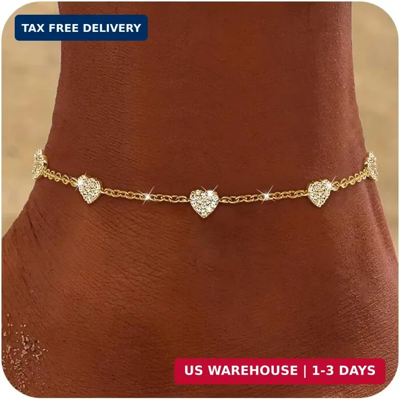 Anklets for Women Waterproof 14K Gold Plated Cz Beach Ankle Bracelets Dainty Sum