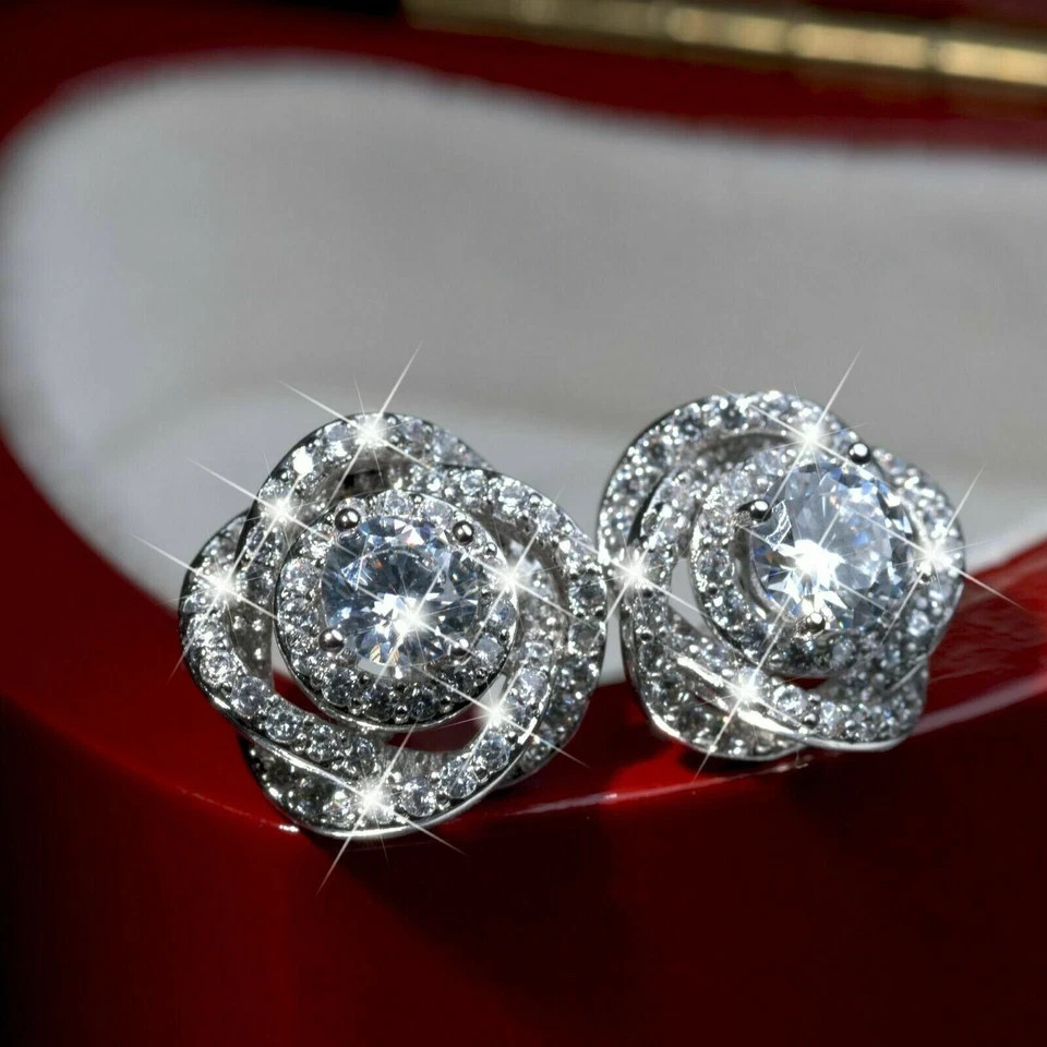 2.30Ct Lab Created Diamond Women’s Push Back Stud Earrings 14K White Gold Over