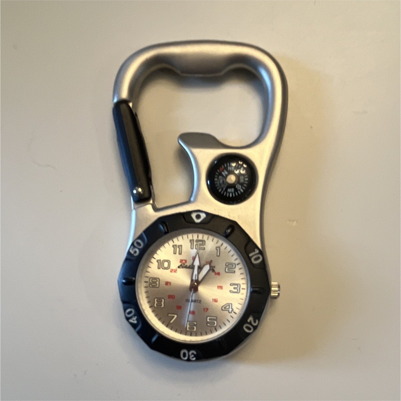 Eddie Bauer Carabiner Clip Watch Quartz Analog Compass Matte Silver 40-43.9mm