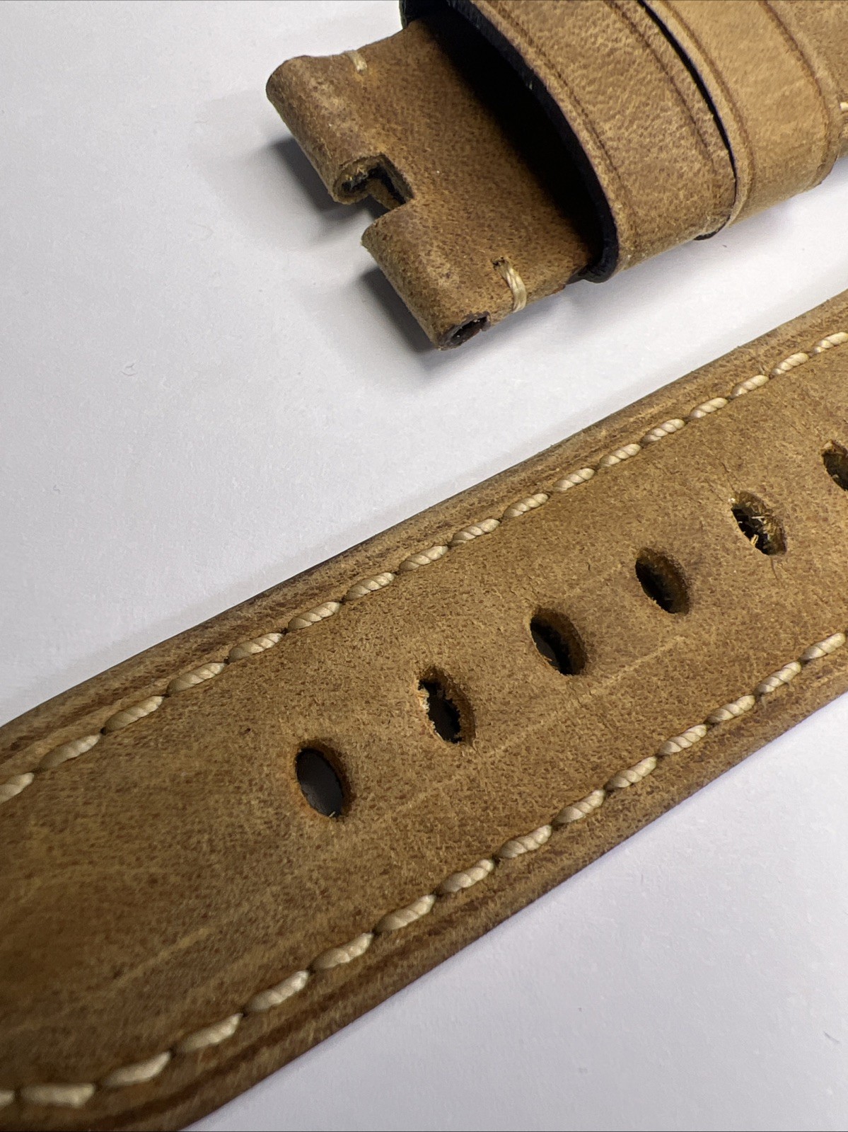 Panerai 26mm x 22mm Tan Light Brown Leather Strap Band w/ Ivory Stitching
