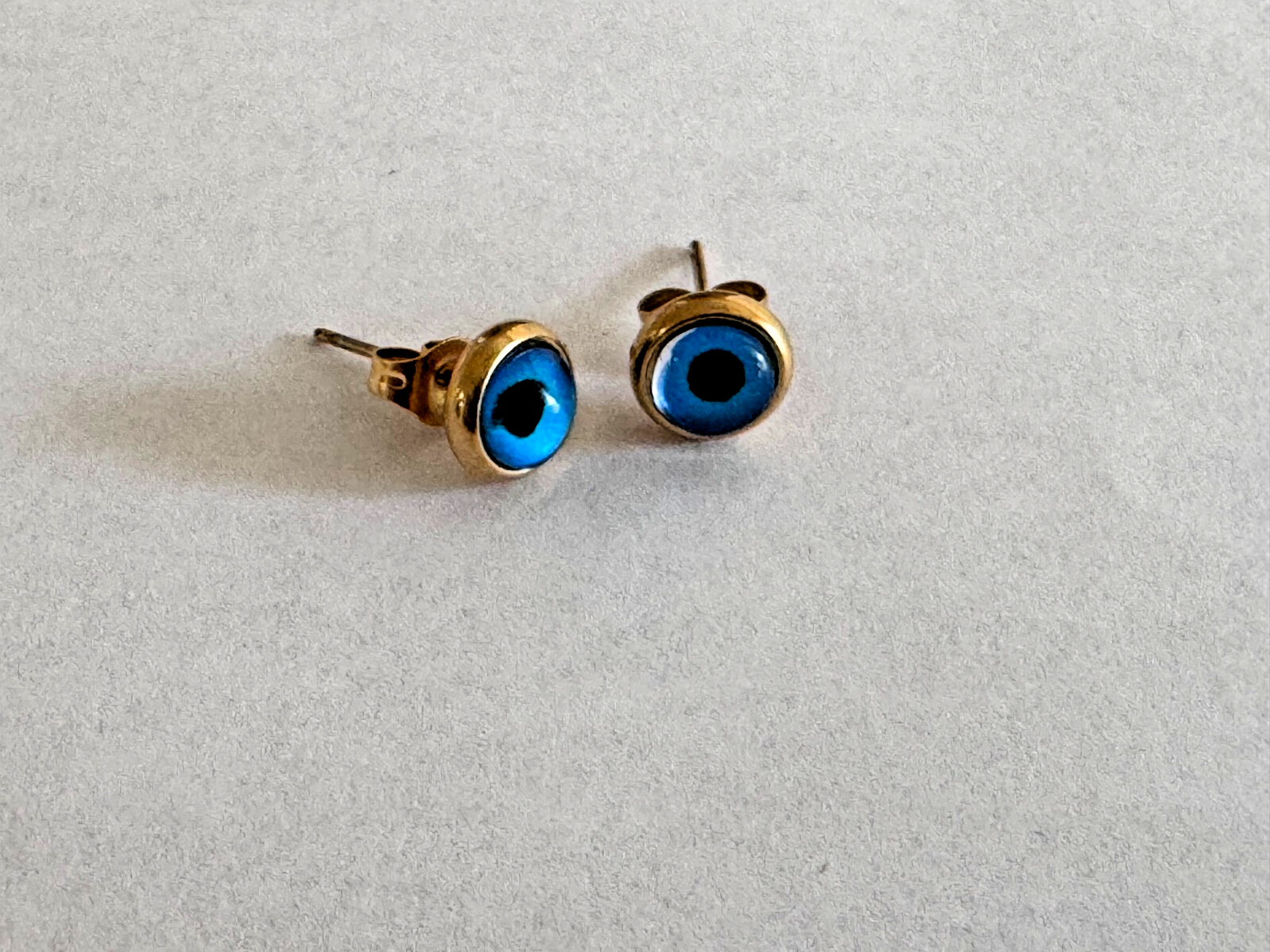 18K Gold Titanium Stainless Steel Evil Eye Round CZ Stud Earrings 8mm Gift PE44