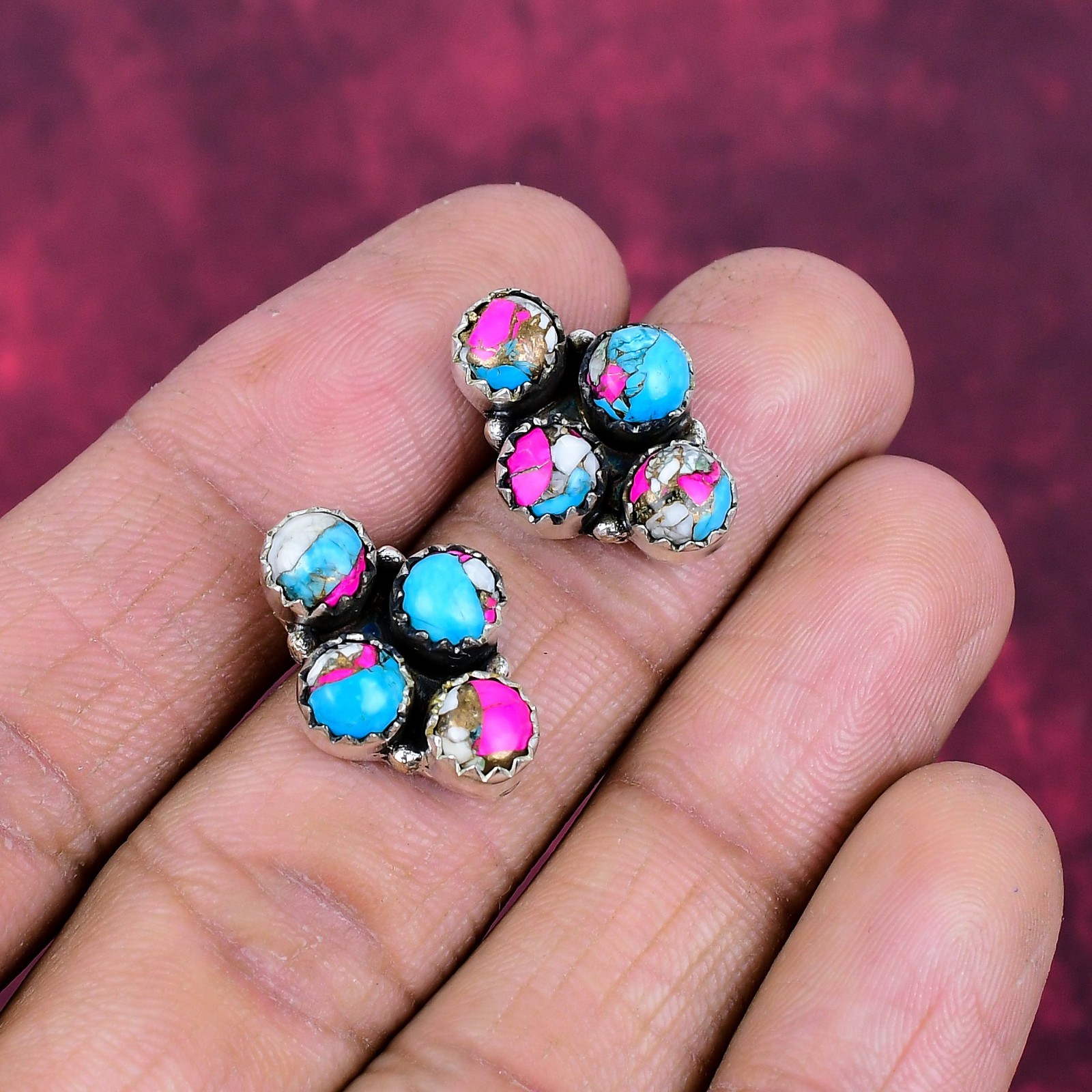 Cotton Candy Turquoise Gemstone Handmade 925 Sterling Silver Jewelry Earrings