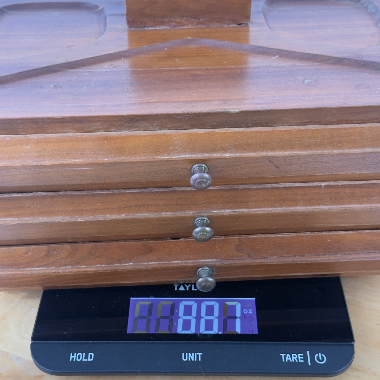 Mid Century Walnut Wood Desk Organizer Jewelry Desk Valet Box w Drawers Catchall