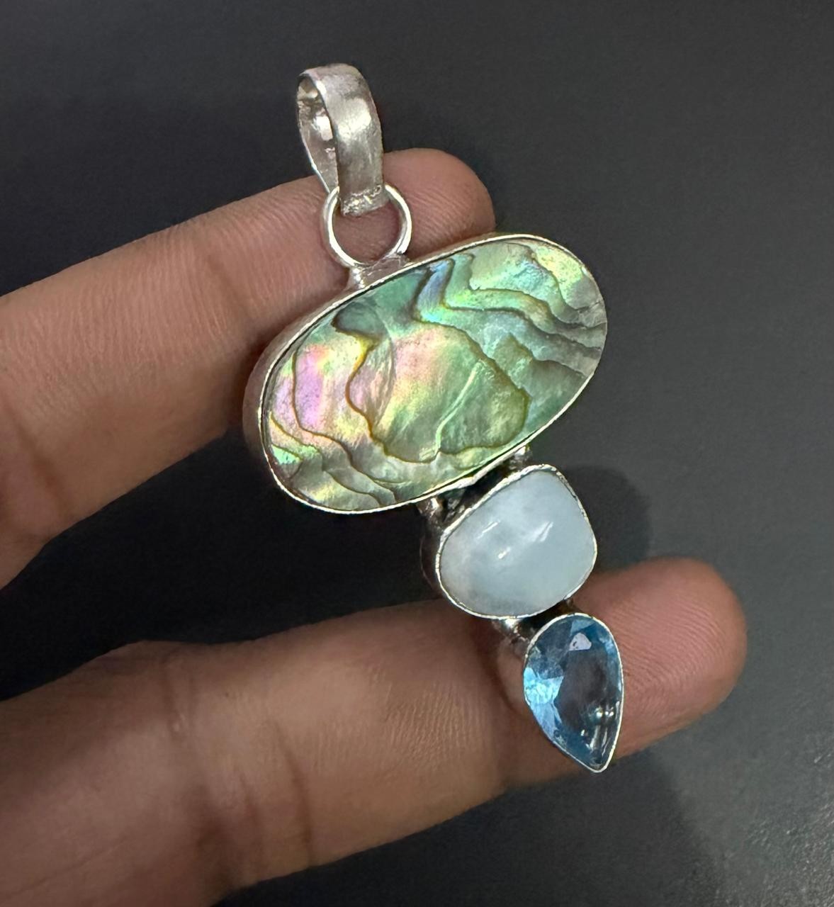 Abalone Shell Gemstone 925 Sterling Silver Handmade Pendant Jewelry Gift For Her