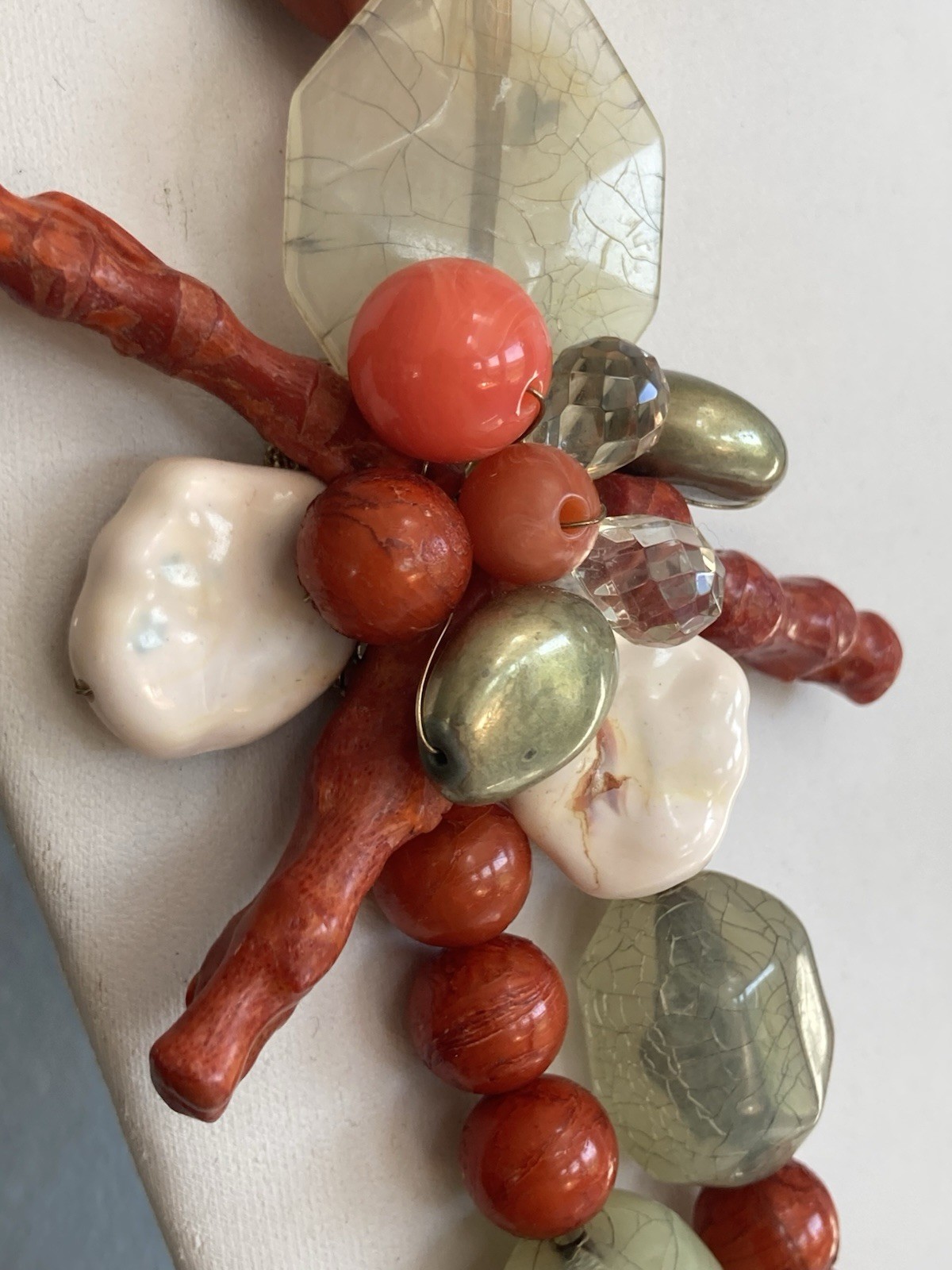 Chunky Mermaidcore Necklace Coral Bead Acrylic Signed Lydell NY Beach 24″