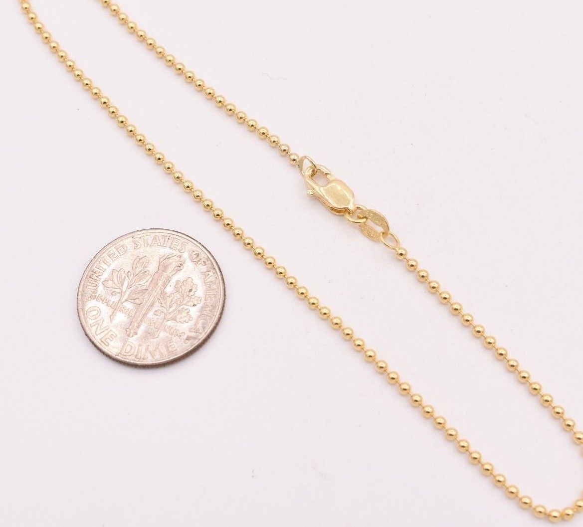 1.5mm Round All Shiny Plain Bead Ball Chain Bracelet Real Solid 14K Yellow Gold