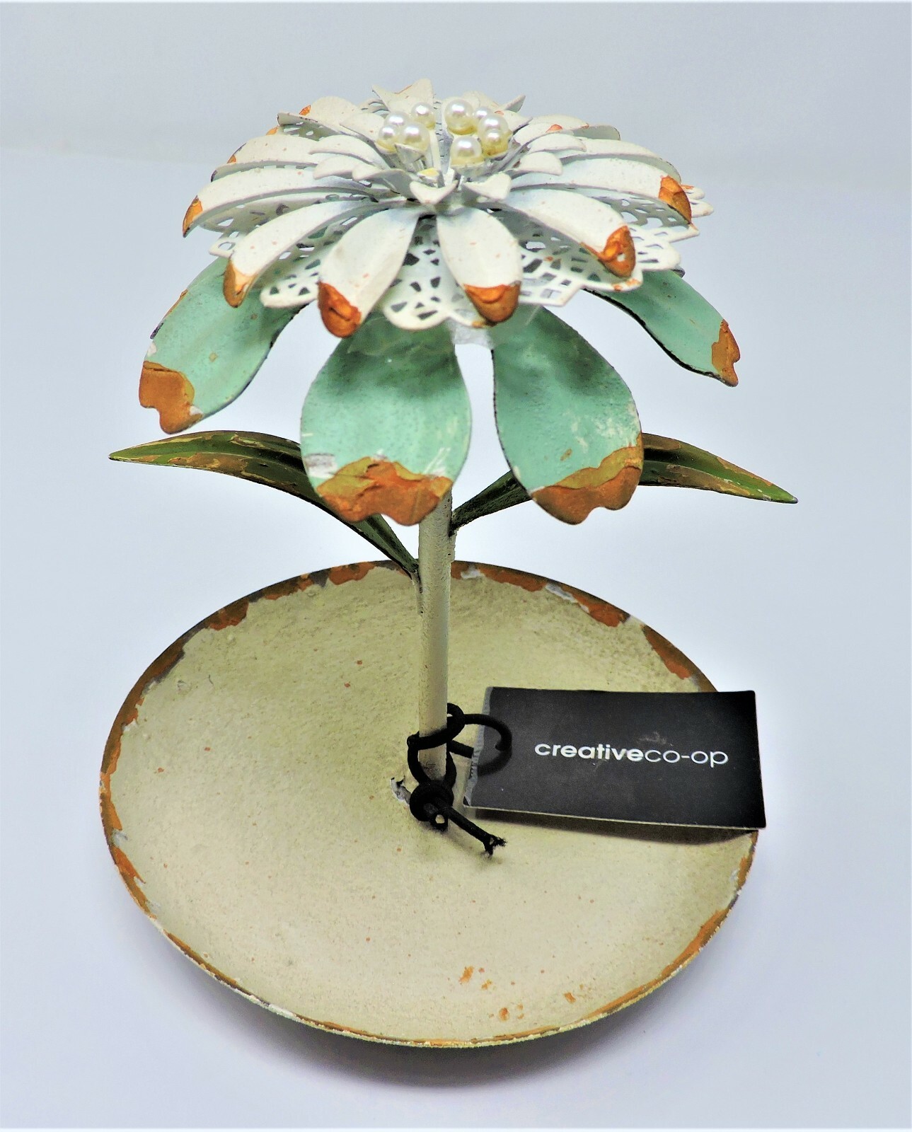 Creative Co-op DA1928A 5-3/4″H Metal Flower Rustic Jewelry Holder w/ Tiny Pearls