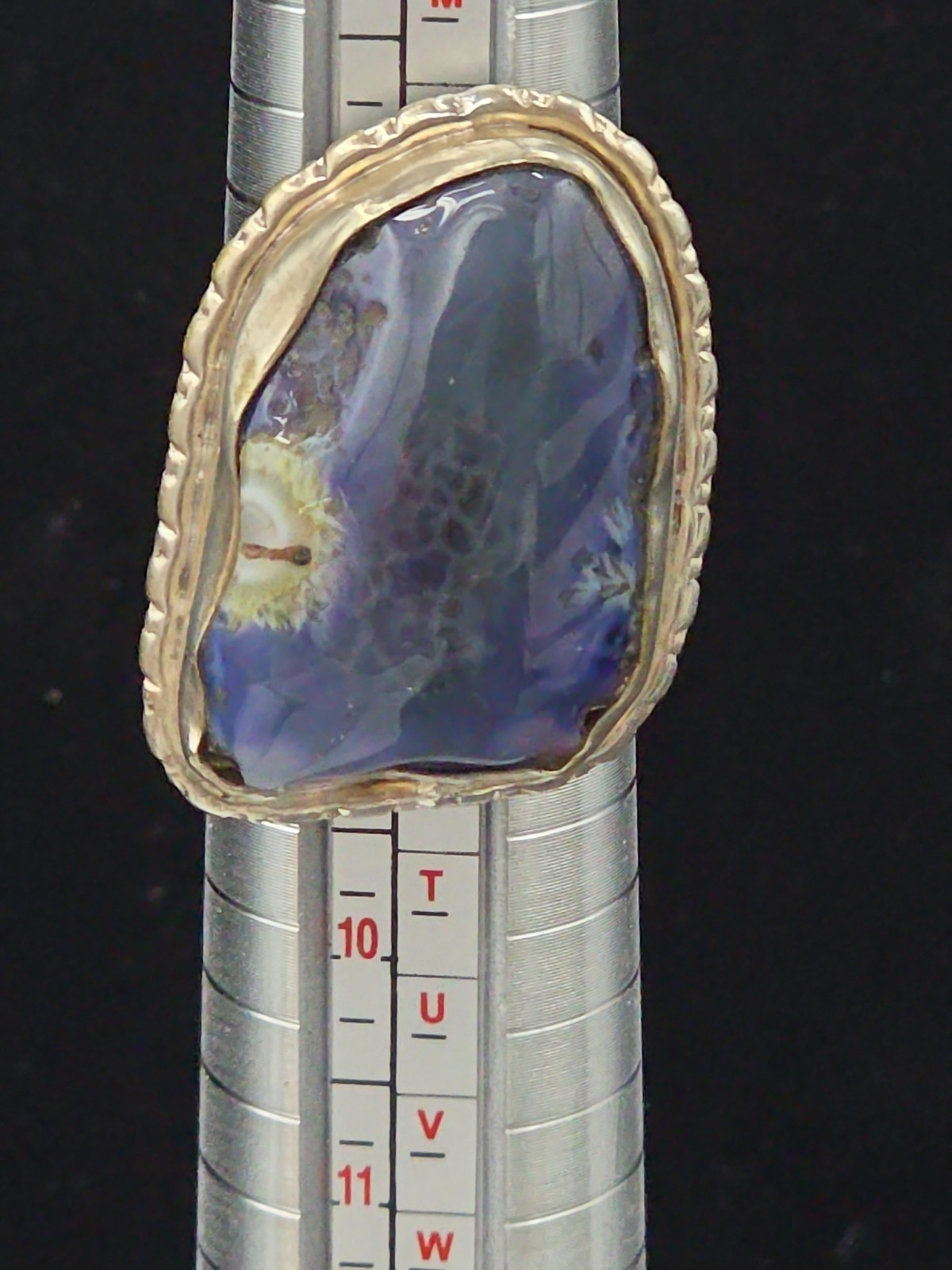 Large Handcrafted Sterling Silver & Purple Blue Agate Statement Ring Size 8