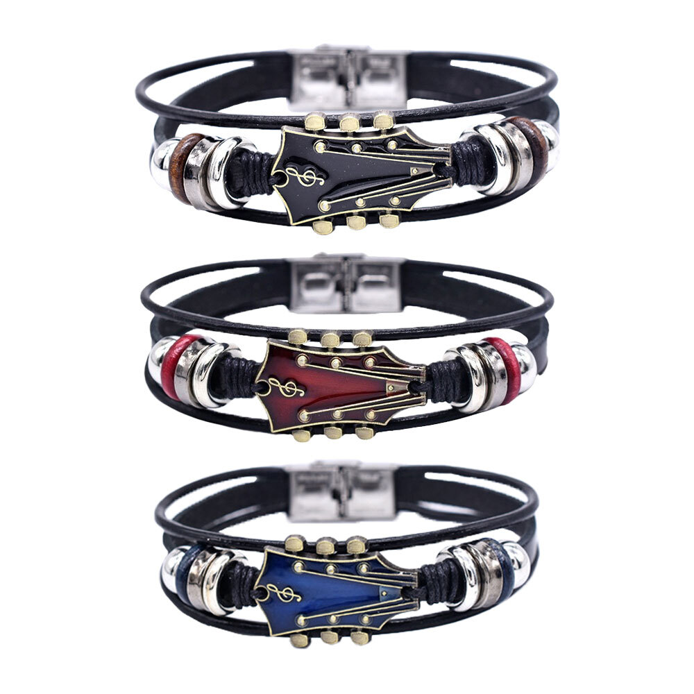 Retro Faux Leather Guitar Bracelet,Zinc Alloy Rock Music Guitar Bracelet ET
