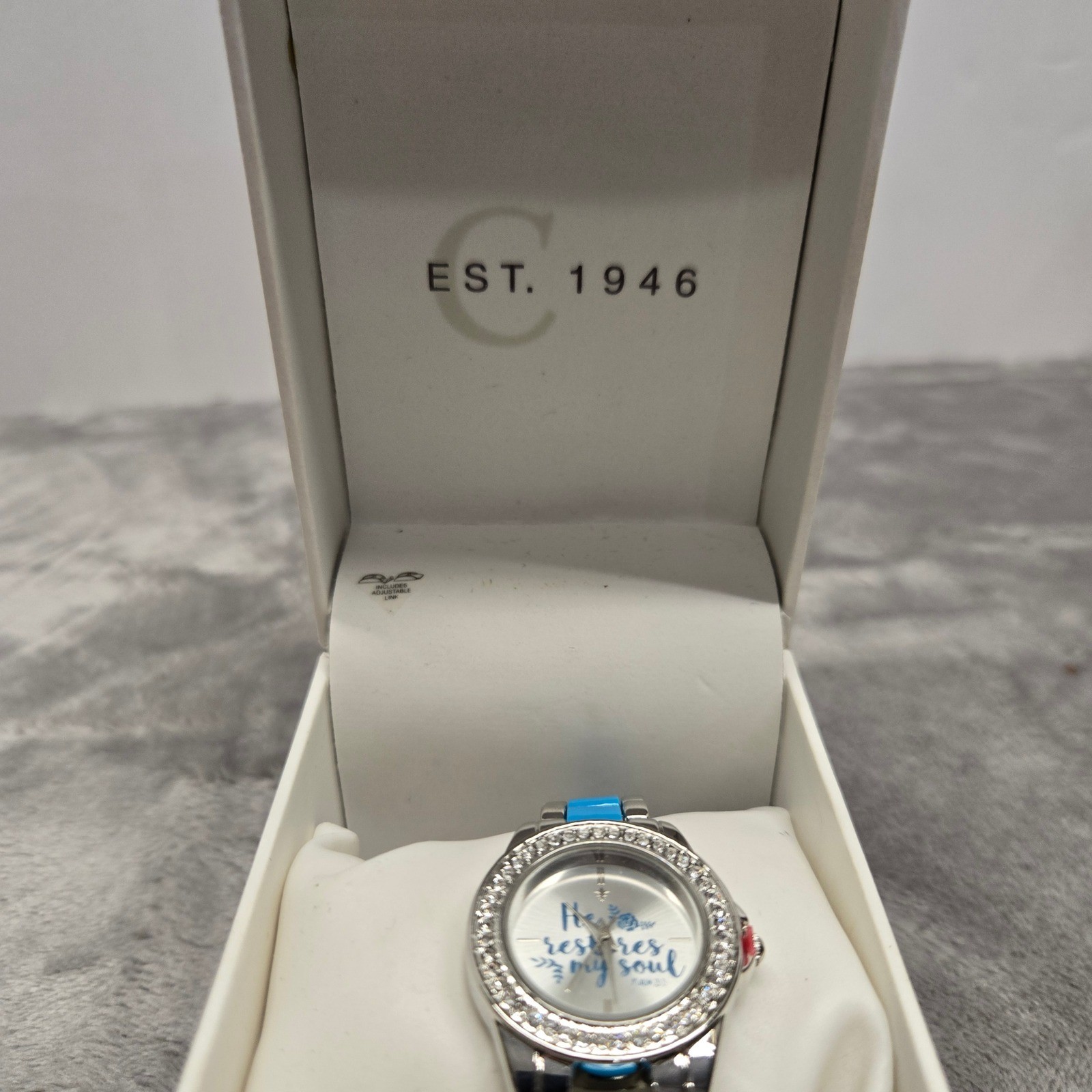 C Est. 1946 Women Watch He Restores My Soul Psalm 23 Blue Silver Needs Battery