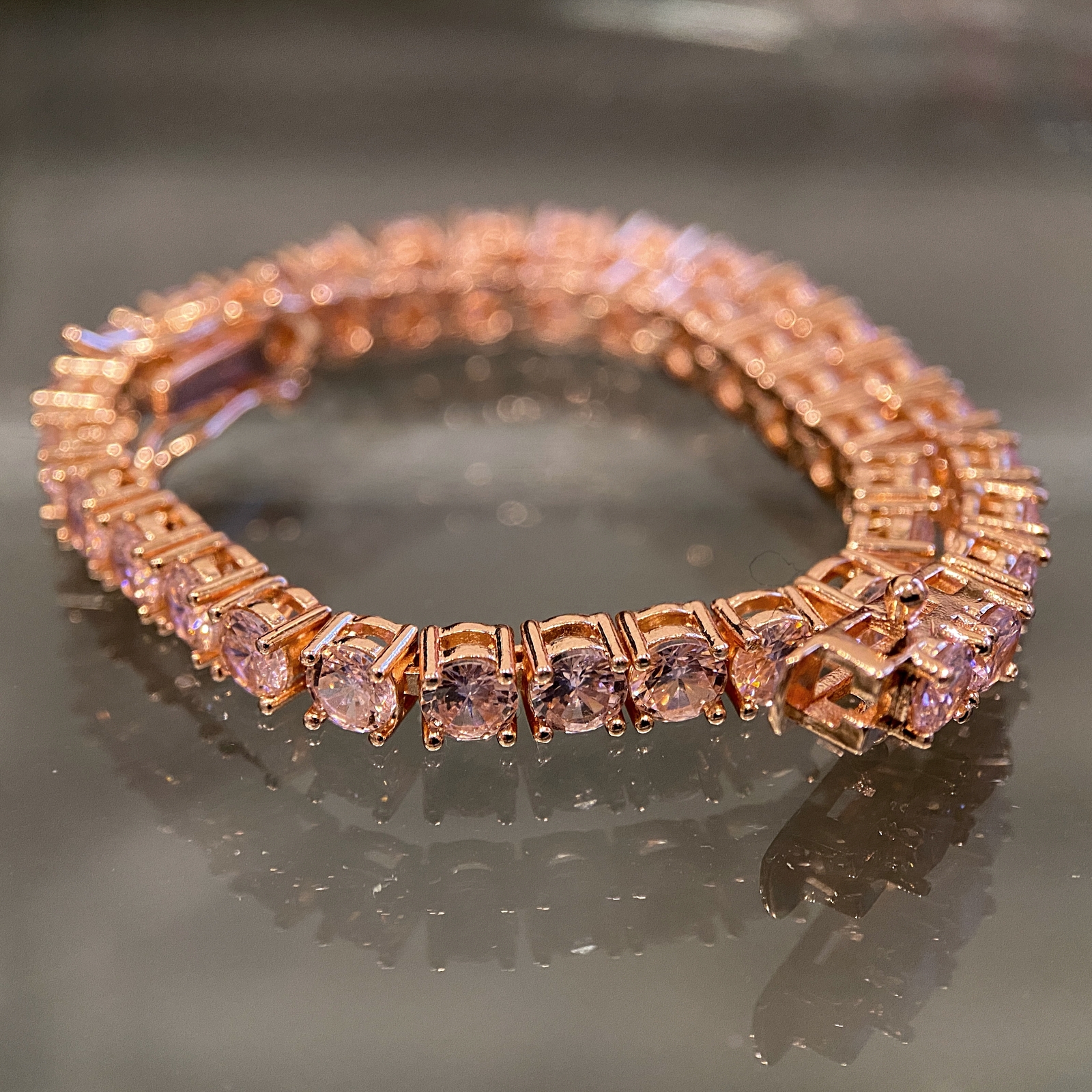 Tennis Bracelet Pink Iced Rose Gold Plated Simulated CZ 4MM Thick 7″ or 8″