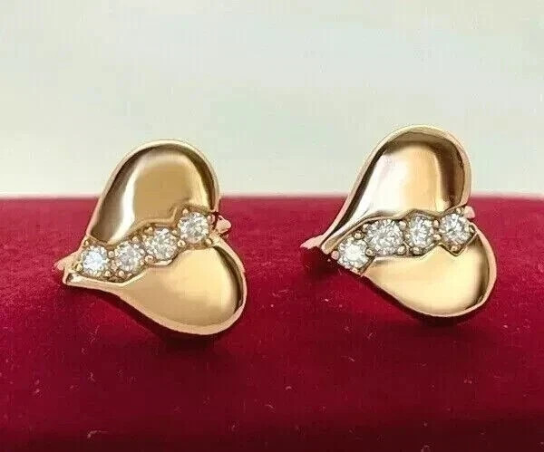 Women Broken Heart Hoop Earrings Round Cut Simulated Diamond 925 Starling Silver