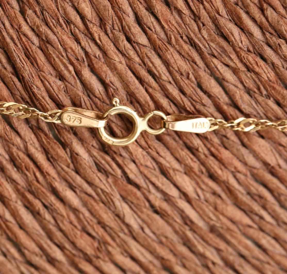 9ct Solid Yellow Gold 19″ Chain Necklace & an Evil Eye Pendant, Charm Vintage