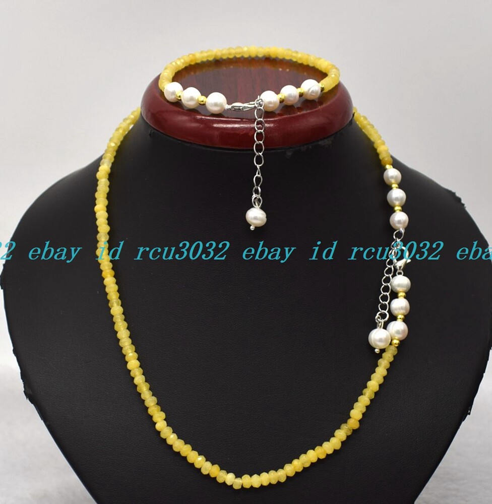 Faceted 2x4mm Multicolor Roundelle Gems & White Pearl Necklace Bracelet Set