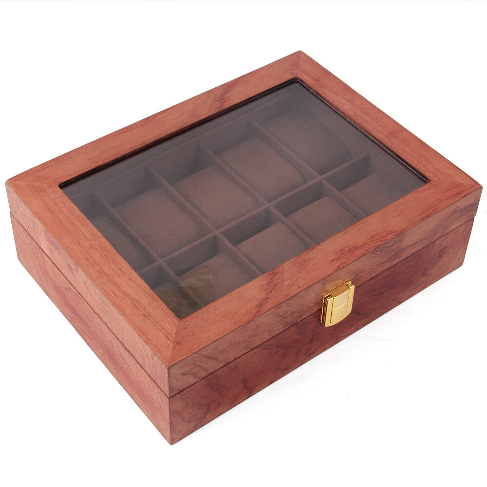 6/10/12 slot Luxury Watch Box Jewelry Display Case Organizer Wood Grain