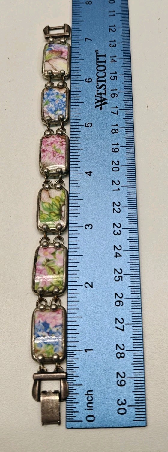Custom Hand Soldered Artisan Broken China Chintz Bracelet 7.5 Inch
