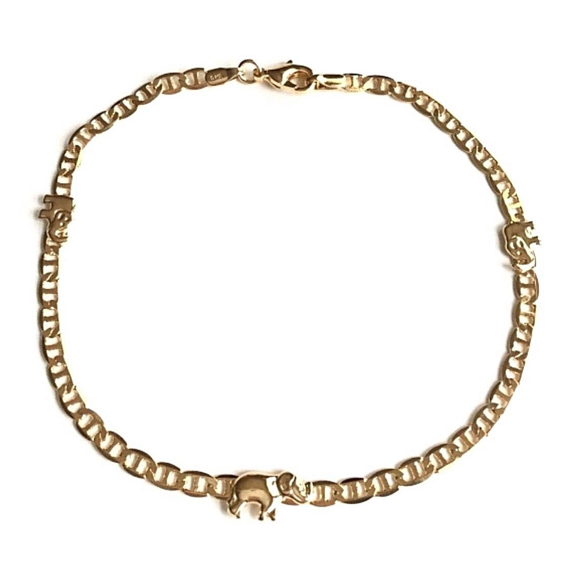 18K GOLD PLATED 3 ELEPHANT MARINER LINK ANKLET 9.5” LONG – BR155
