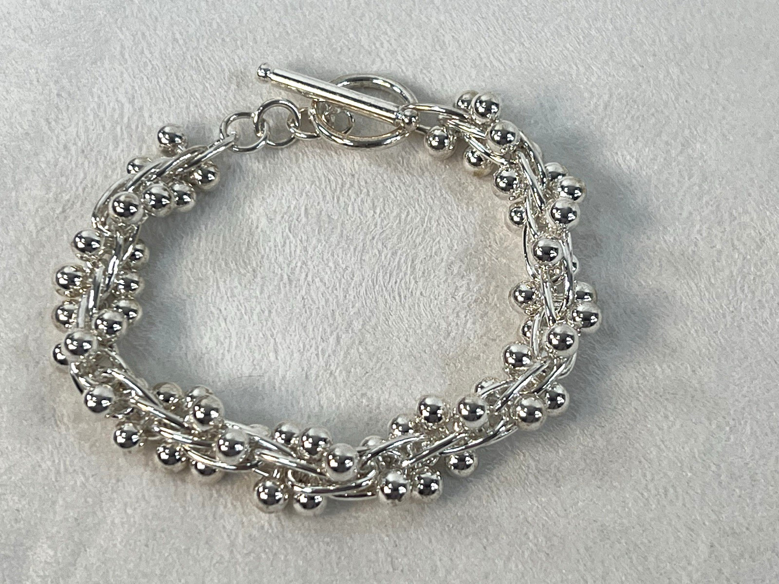 white copper silver tone DNA bracelet wears like sterling sz 7/8