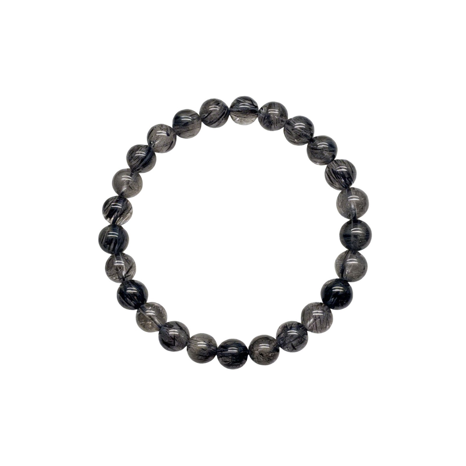 Natural Black Stone Beaded Bracelet – 7mm – 16cm Wrist – Stretch Fit – Unisex