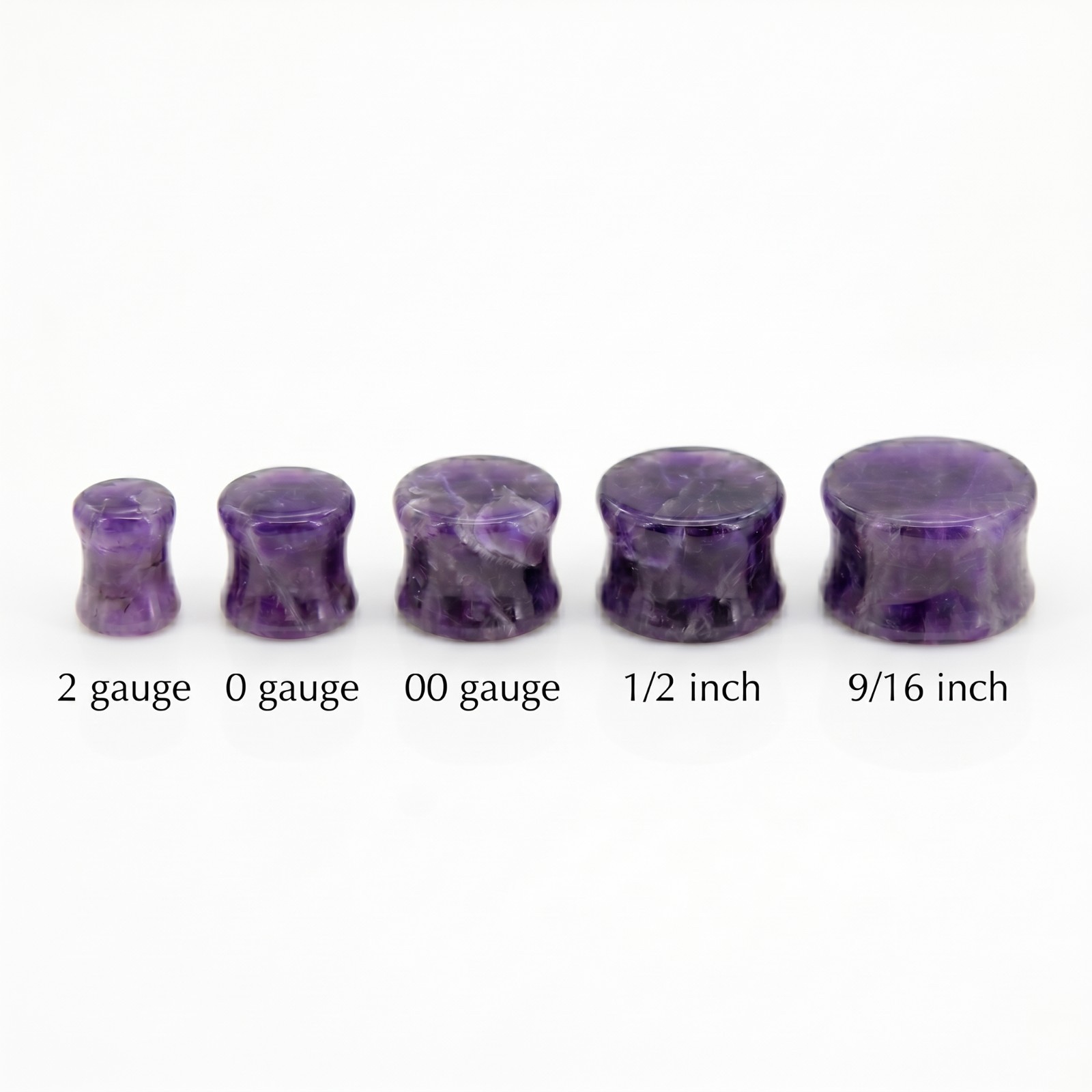 Pair of Solid Amethyst Semi Precious Stone Double Flare Saddle Ear Plugs E553A