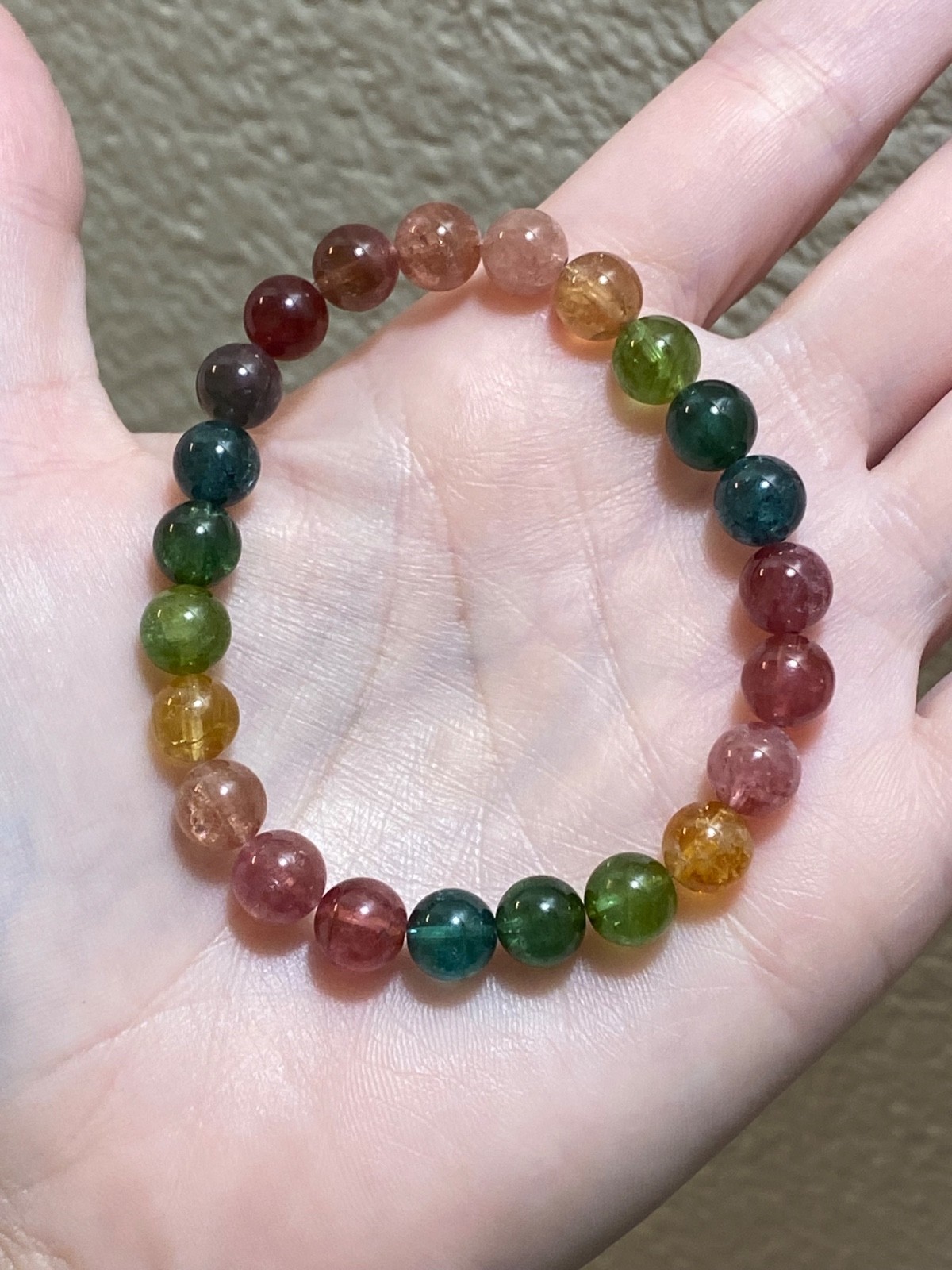 Certified Natural Multicolor Tourmaline Bracelet 8.4mm Rainbow Gemstone 6.5″