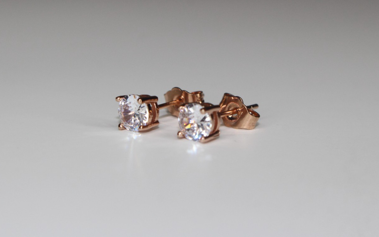 4mm GENUINE 14k ROSE GOLD Vermeil Stud Earrings .50ctw Lab Sim VVS Diamonds