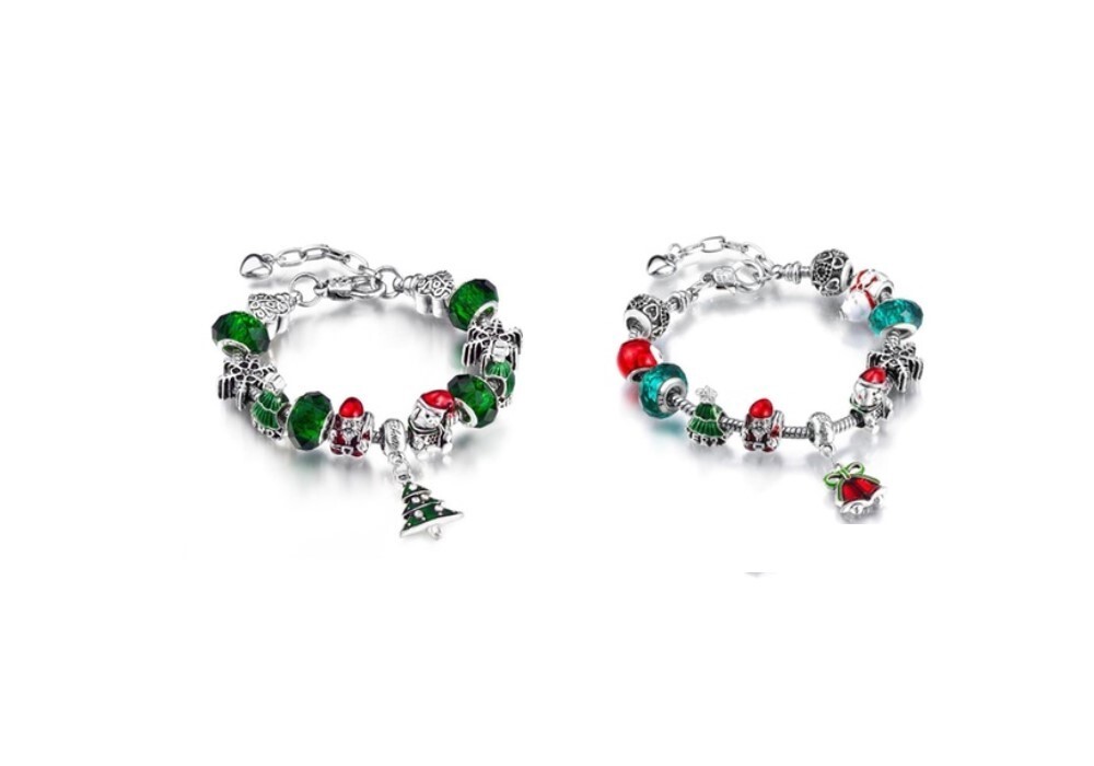 18K White Gold Plated Christmas Holiday Crystal Charm Bracelet Swarovski – 7.5″