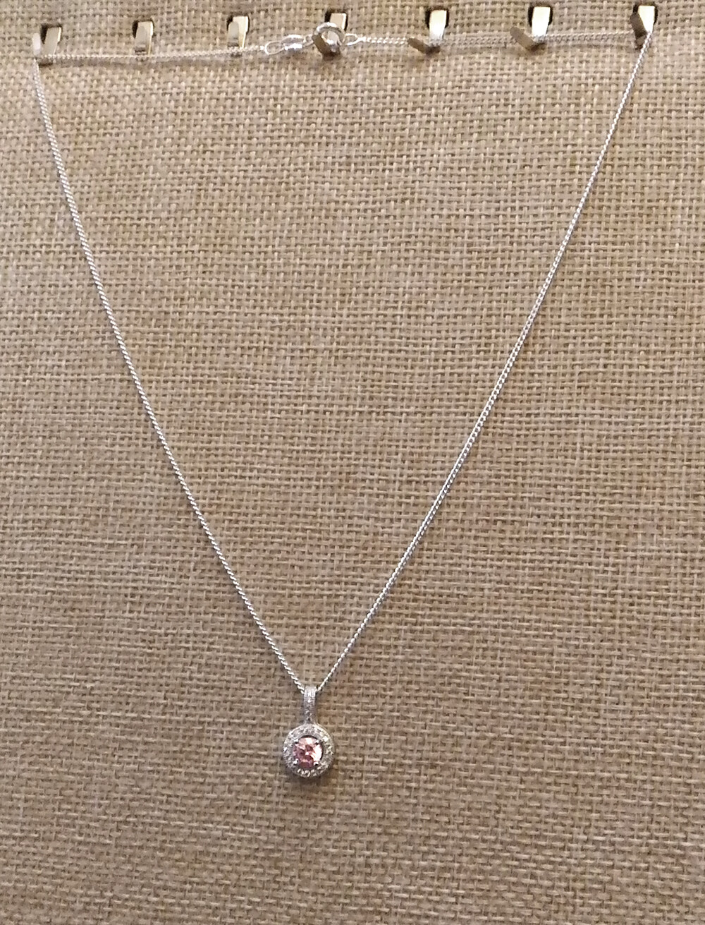 925 REAL SILVER RHODIUM PLATED *** Cubic Zirconia Pendant Rose Pink 16 mm, Chain Opt.