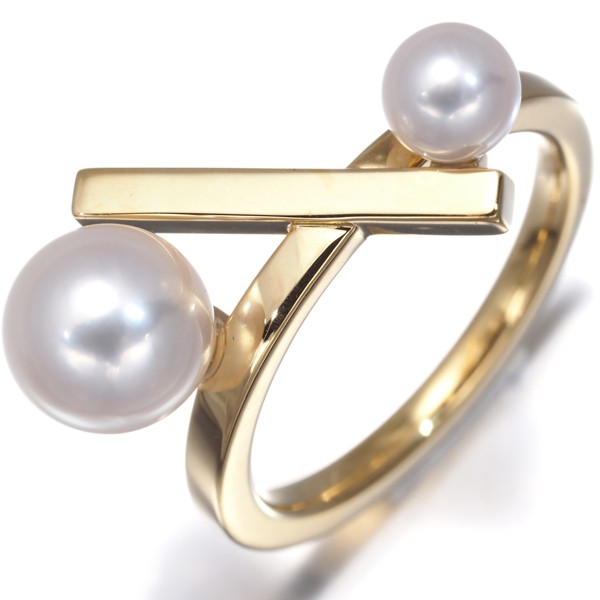 Auth TASAKI Ring Akoya Pearl 5.0-7.5mm Balance Cross US6-6.25 18K YG