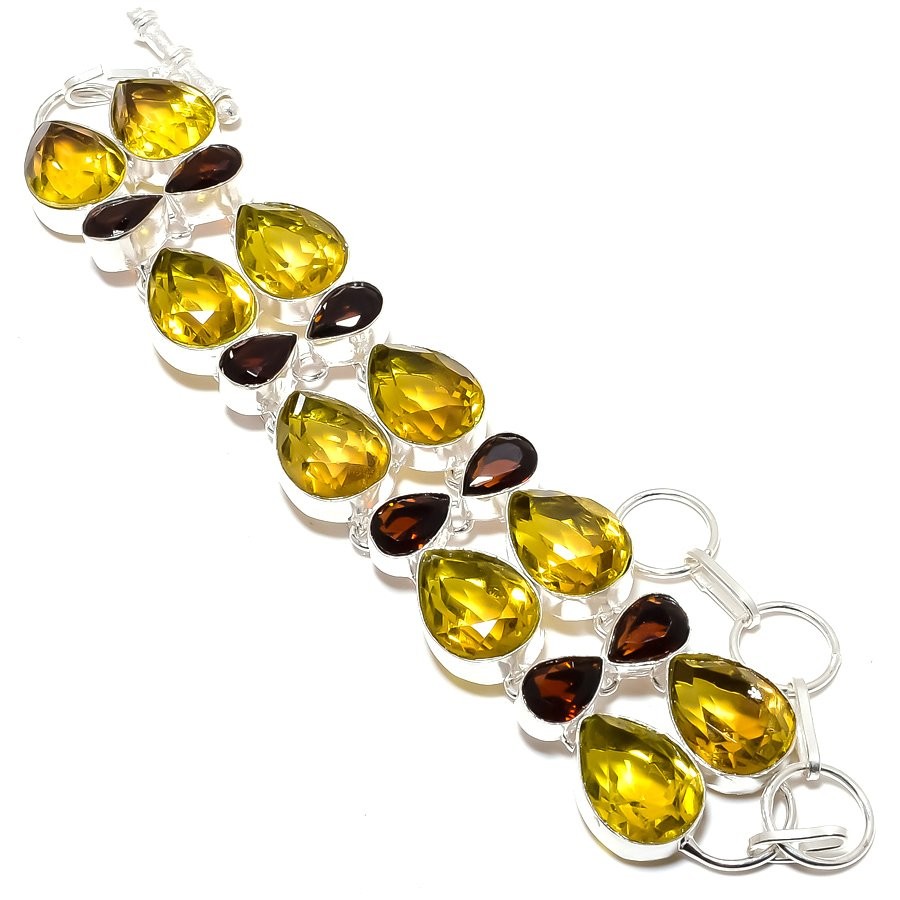 Lemon Quartz, Garnet Gemstone Handmade Bracelet 7-8″
