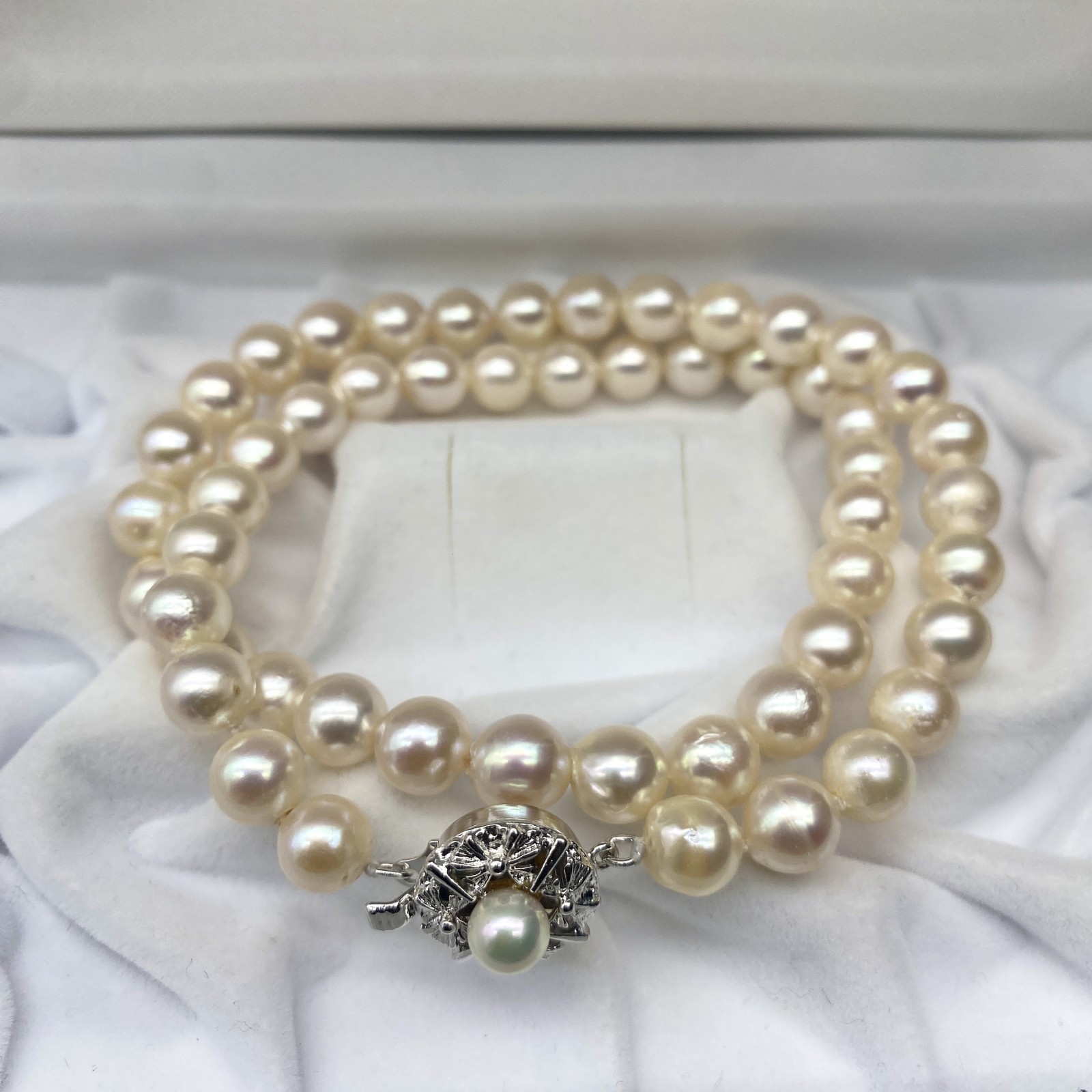 Akoya Pearl Necklace Jewelry Pink Beige Approx 42cm 7.5–8.0mm 36.3g Silver Auth