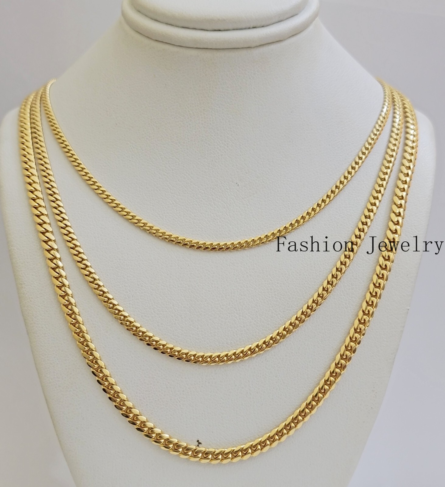 Solid 18k Gold Chain Necklace Miami Cuban Link 2.5mm-4mm 18″-26 Inch Real 18kt