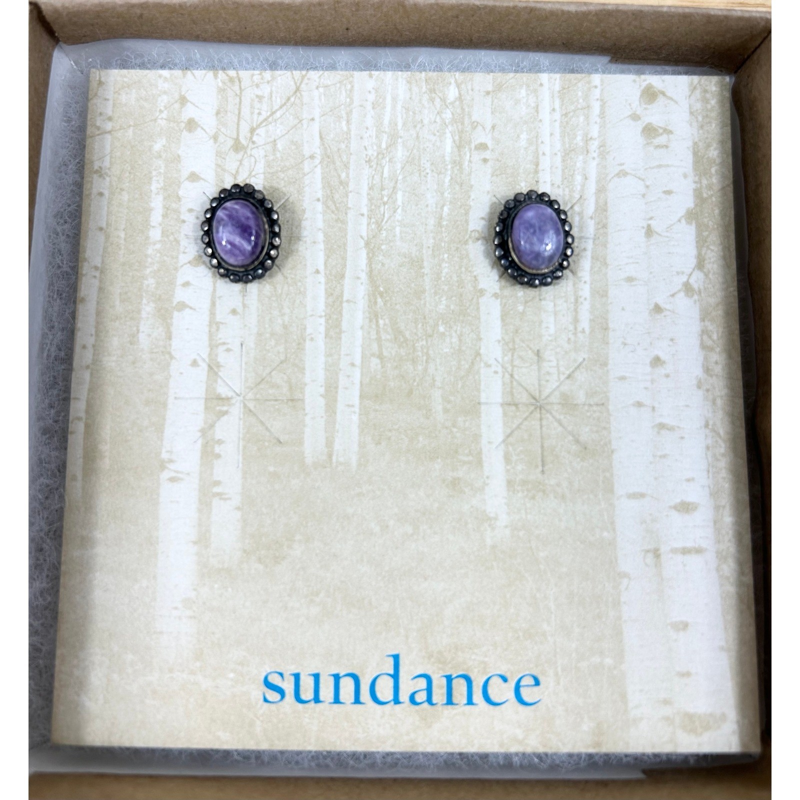 Sundance Catalog Purple Charoite Stud Earrings 925 Sterling Silver Oval NEW