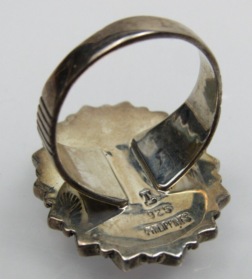 T Philippines Adobe 925 Ring Inlay Turquoise Spiny Oyster Onyx Mother of Pearl