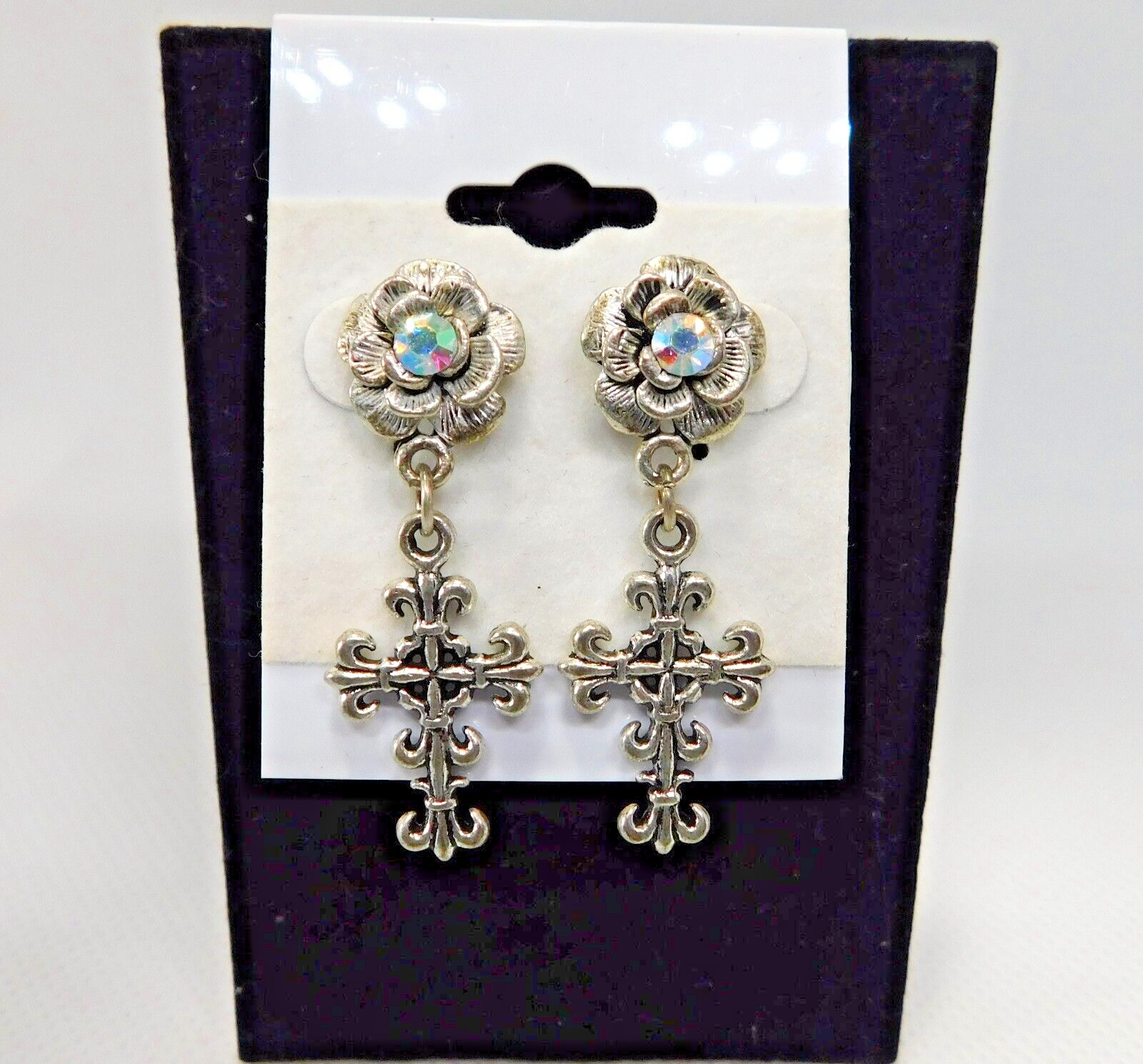 Elegant Filigree Cross, A.B. crystal earrings, Christian, Any Occasion, Gift