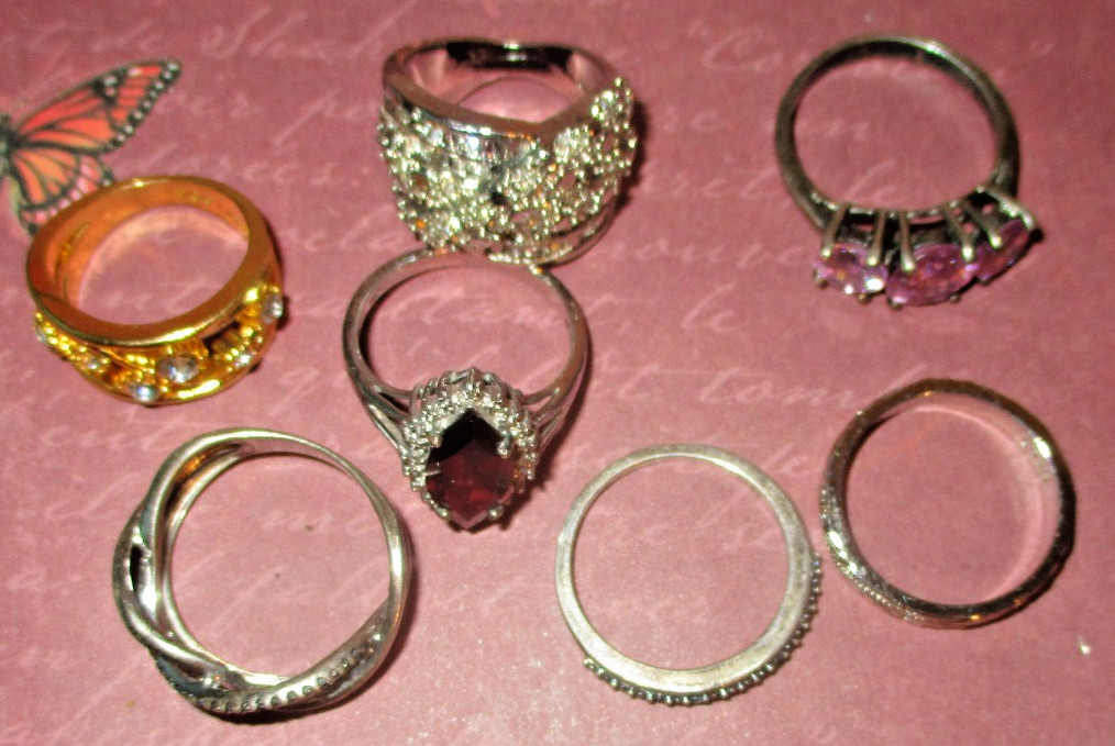 Beautiful Sterling Silver Rings Lot Of 7 Multi Colored Stones Marked .925