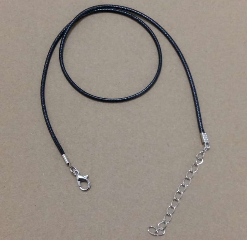 Black Wax Leather Cord Rope Necklace 60+5cm (24+2inch) Chain Lobster Clasp 2pcs