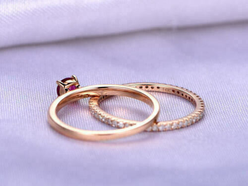 1.20 Ct Round Cut Simulated Diamond Red Ruby Bridal Ring Gift Rose Gold Plated