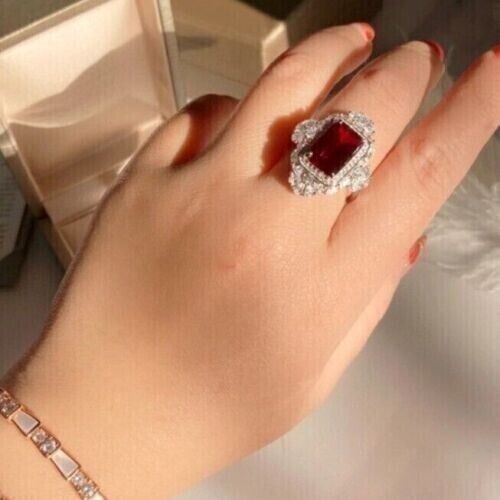 4Ct Emerald Cut Lab Created Ruby Women’s Engagement Ring 14K White Gold Plated