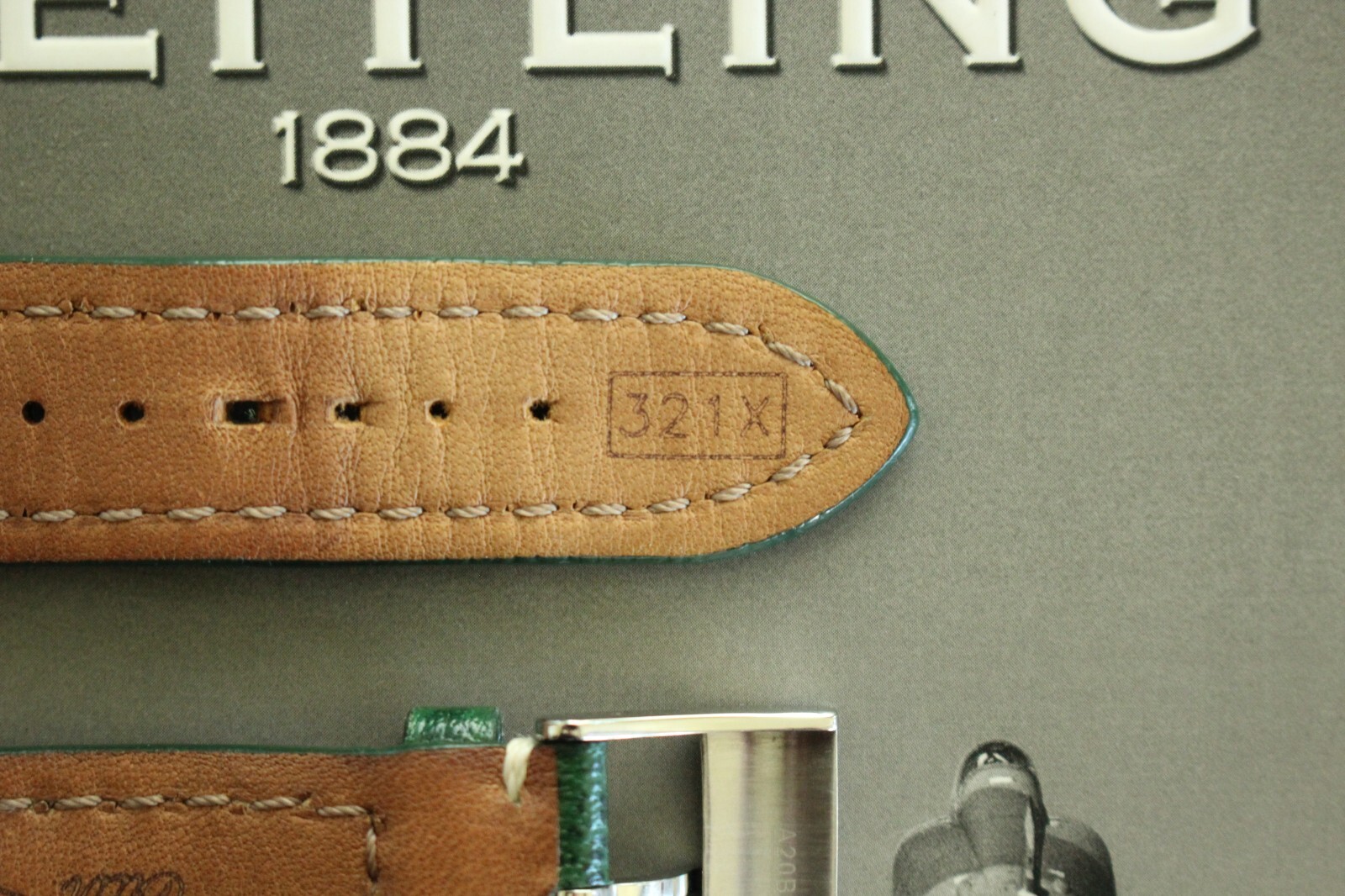 BREITLING 321X 22-20 BRG GREEN BULLHIDE TONGUE BUCKLE WATCH BAND WATCHBAND STRAP