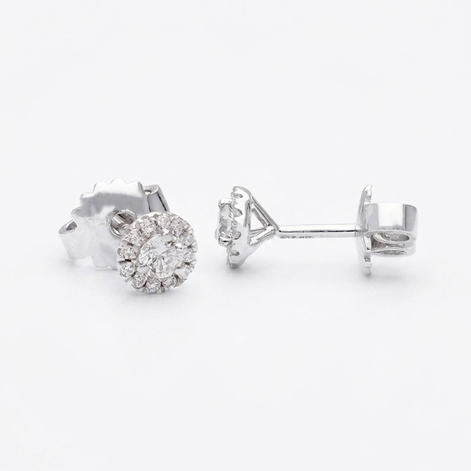 14K Solid Gold 0.50 CT Round Lab Grown Diamond Halo Stud Pushback Fine Earrings