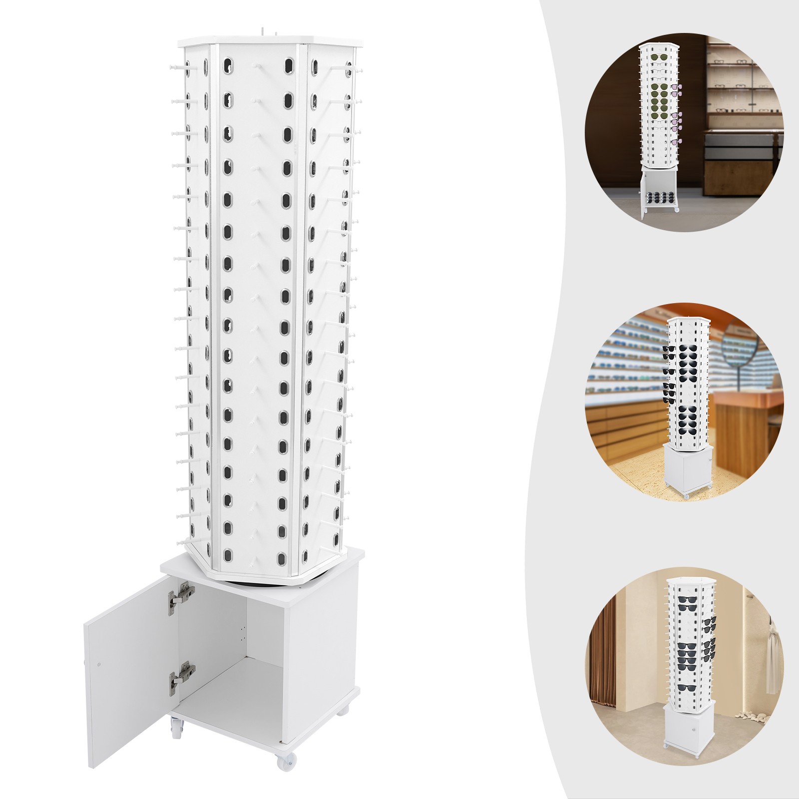 360° Rotating Eyeglass Display Rack 102 Pairs Storage Rack With Wheels For Store