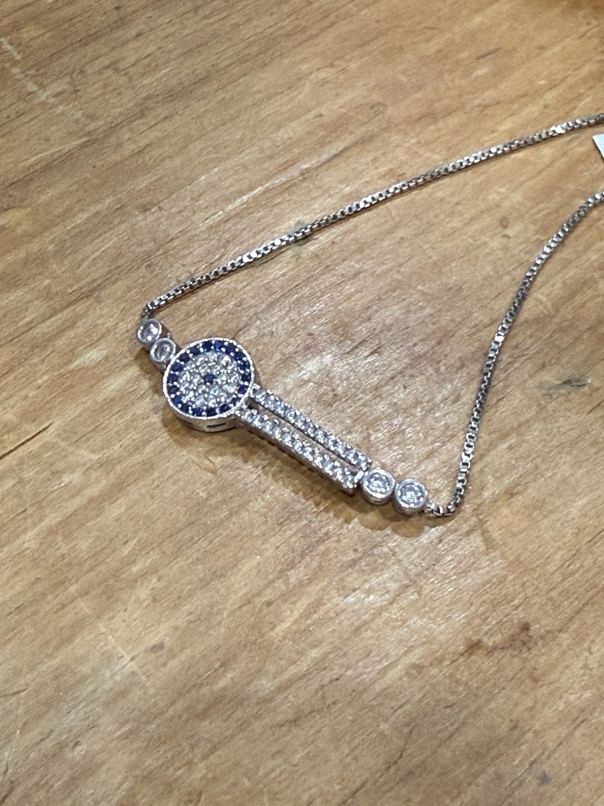 NWT Sterling Silver 925 Blue Evil Eye Adjustable Slider Bracelet CZ Gift New