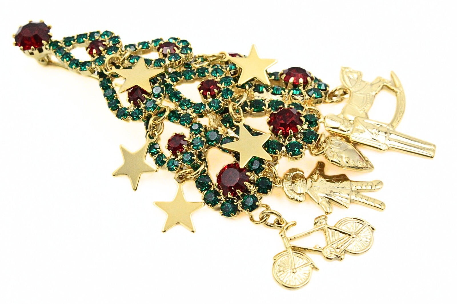 Spectacular Kirks Folly Green Red Gold Christmas Tree Dangling Brooch