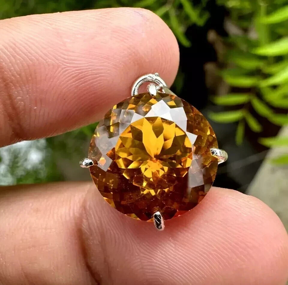 27 CT Natural Ceylon Orange Sapphire Round Cut Agl Certified Gem Pendant